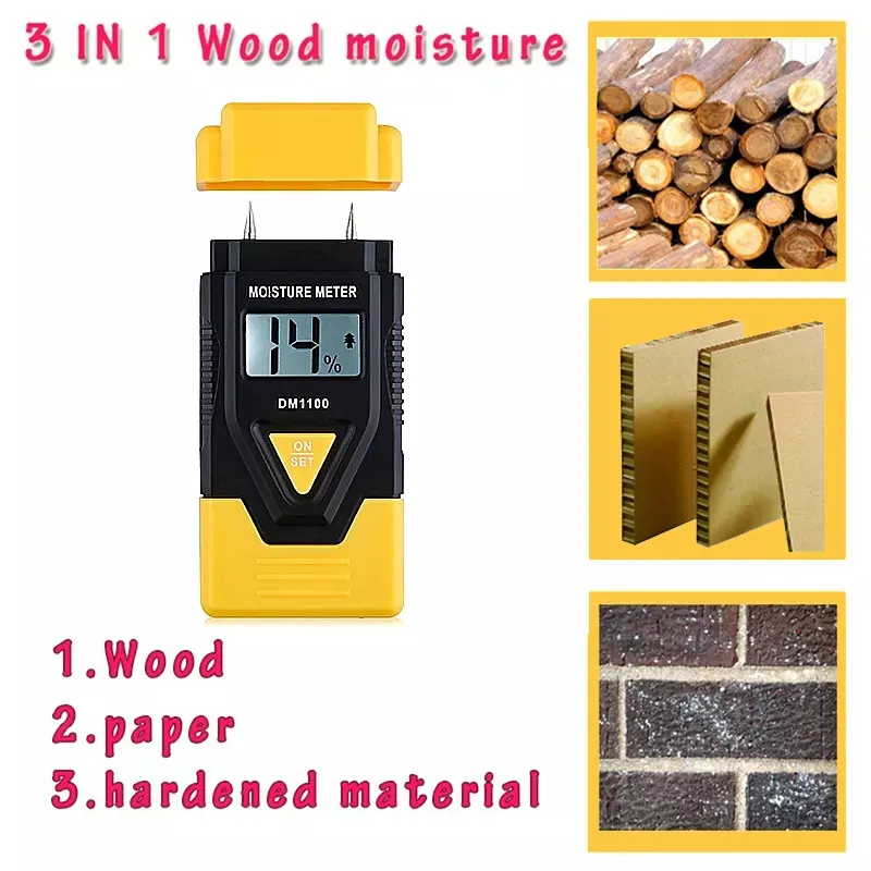 3 In 1 Digital Moisture Meter Garden Wood Paper Hardened Materials Ambient Temperature Testing Tools