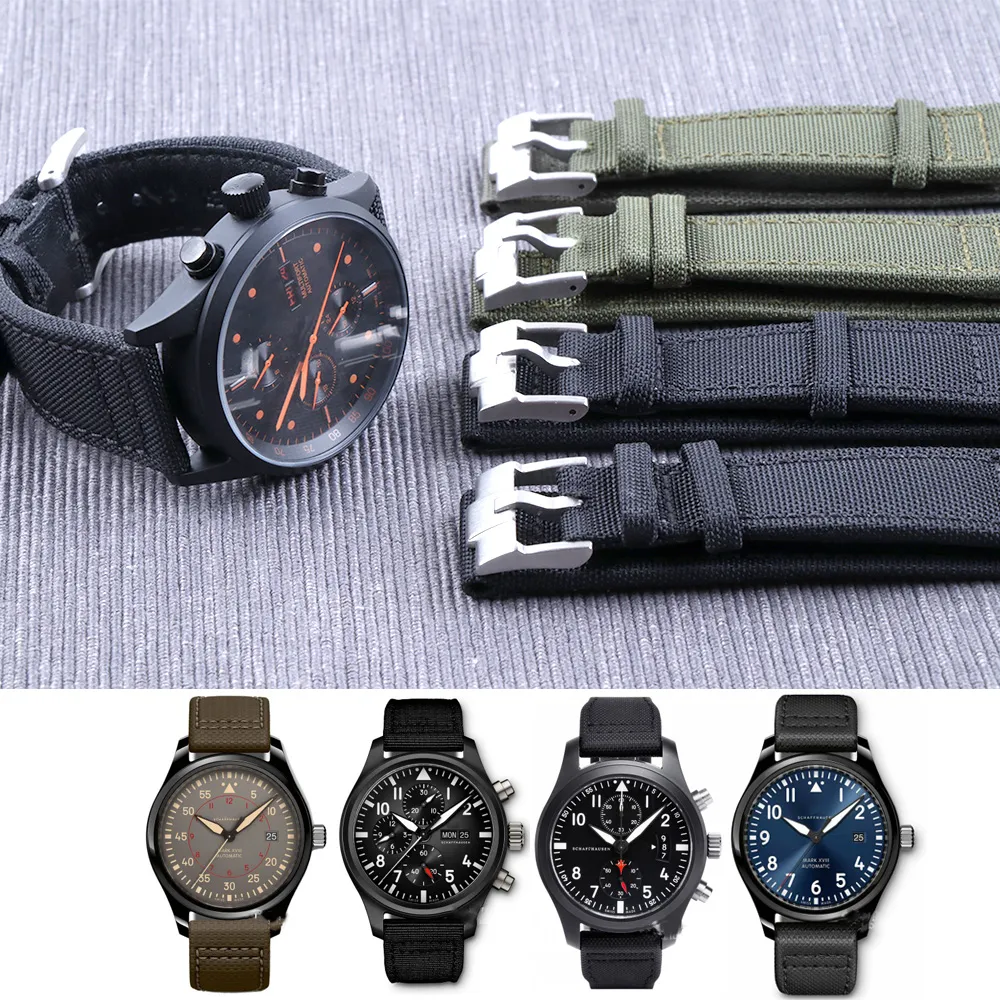 20 مم 21 مم 22 مم نايلون الرياضي لـ IWC Big Pilot Watch Man Hate Watch Watch Band Bracelet Bracelet Black Green Man مع أدوات 318R