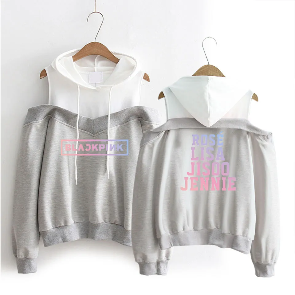 Blackpink off top shoulder hoodie