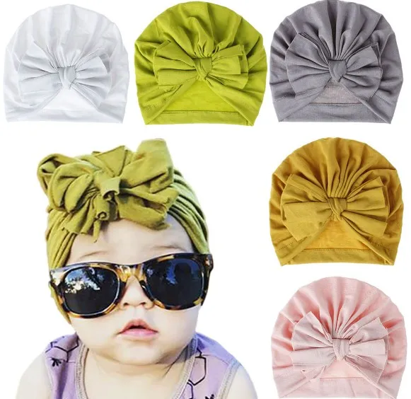 Neugeborenes Baby Hat Baby-Baumwolle Cap Big Bow Fest Cap für Frühjahr Beanie Haarzusätze 18 Farben