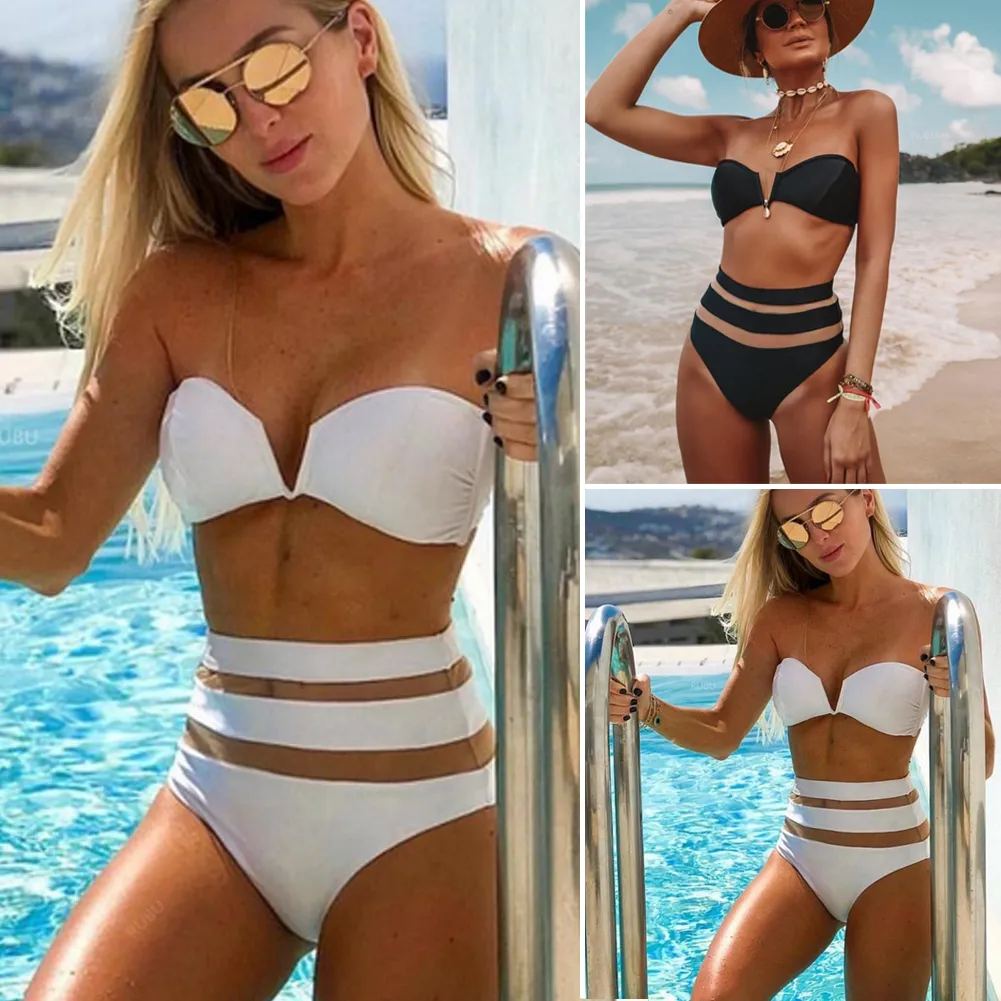 Bandeau Bikini Set Women High Waist Push Up Padded Bra Strapless Swimsuit  Bandage Bikini Sets Swimwear Bikinis 2020 Mujer From 12,16 €