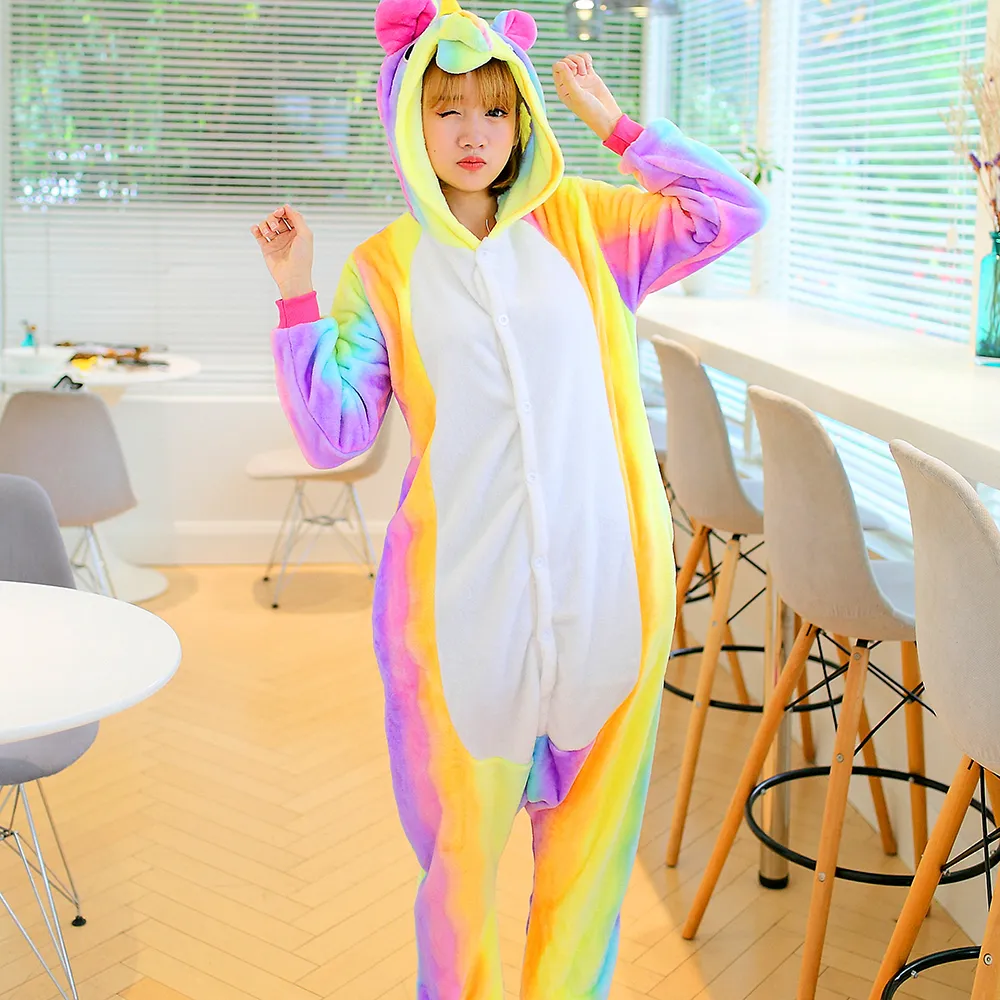 Inverno Unisex Pigiama Unicorno Kigurumi Animal Star Pigiama Donna Tutina  Adulti Cosplay Punto Flanella Tutina Sleepwear Allingrosso Da 40,96 €