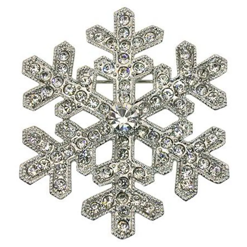 2 Inch Rhinestone Crystal Diamante Snowflake Brooch Silver Tone Free shipping