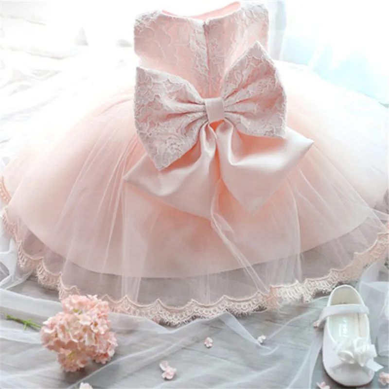 Pink White Lace Bebê Recém Nascido Vestido Do Batismo / Vestidos