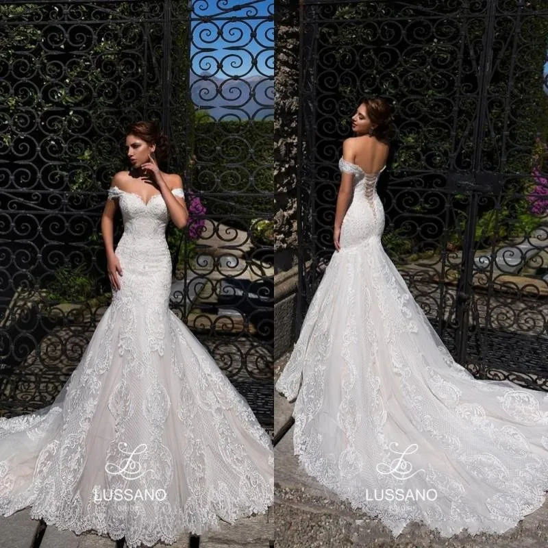 2022 New Off Shoulders Mermaid Wedding Dresses Beach Full Lace Appliqued Sweetheart Corset Back Bridal Gowns Summer Wedding Gowns