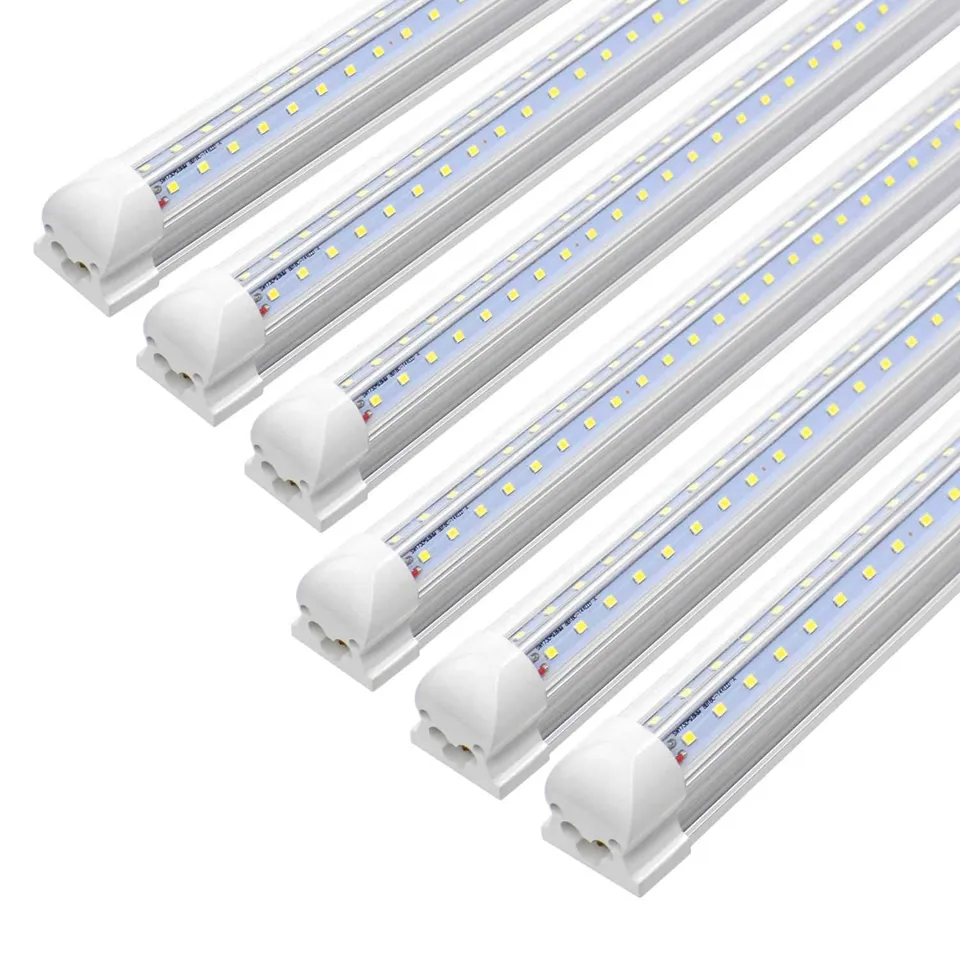 8FT LED Shop Luminaire 72W 7200LM 6000K Blanc Froid Double Rangée V Forme T8 Tube Intégré Refroidisseur Lumières pour Garage Atelier 25-pack