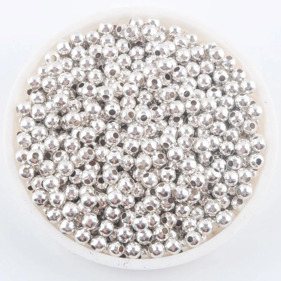 WOJIAER 3mm 4mm 6mm 8mm Gold Silver-Color Pewter Metal Iron Round Loose Beads Spacer for Jewelry Making 100pcs/lot BH306