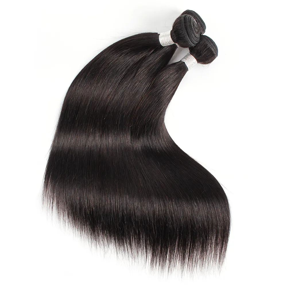 Couleur naturelle Kisshair 10-26 pouces paquets de cheveux humains crus vierge indienne soyeuse coiffure droite tissage brésilien malaisien péruvien extension double trame