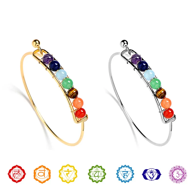 Bracciale rigido in filo di moda 7 Chakra per le donne Yoga Braccialetti con perline in pietra naturale Braccialetti con ciondoli Reiki Spiritual Buddha 2019 Gioielli personalizzati in massa