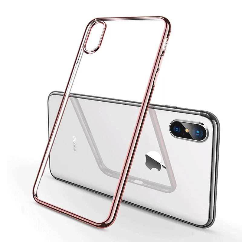 Partihandel Fashion Clear Transparent Soft TPU Electropled Telefon Väska till iPhone XS Max XR Anpassad din egen design UV-utskrift