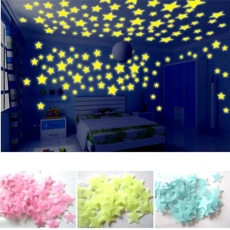 3D Star Moon Fluorescent Luminous Wall Sticker Glow In The Dark Stars Eco friendly PVC Decorative Wall Decal Kids Baby Rooms Decoration