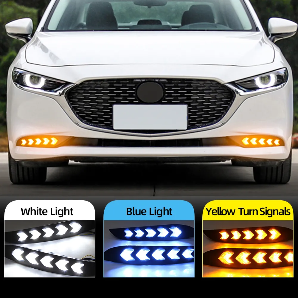 2pcs LED diurnas Luz Para Mazda 3 Axela 2019 2020 impermeável 12V Fluxo amarelo transformar a luz do sinal Bumper Lamp LED DRL