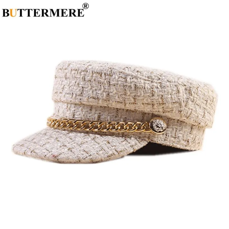 BUTTERMERE Tweed Newsboy Cap Brand Baker Boy Hat Ladies Flat Cap Beige Otoño Invierno Vintage Japanese Art Hat