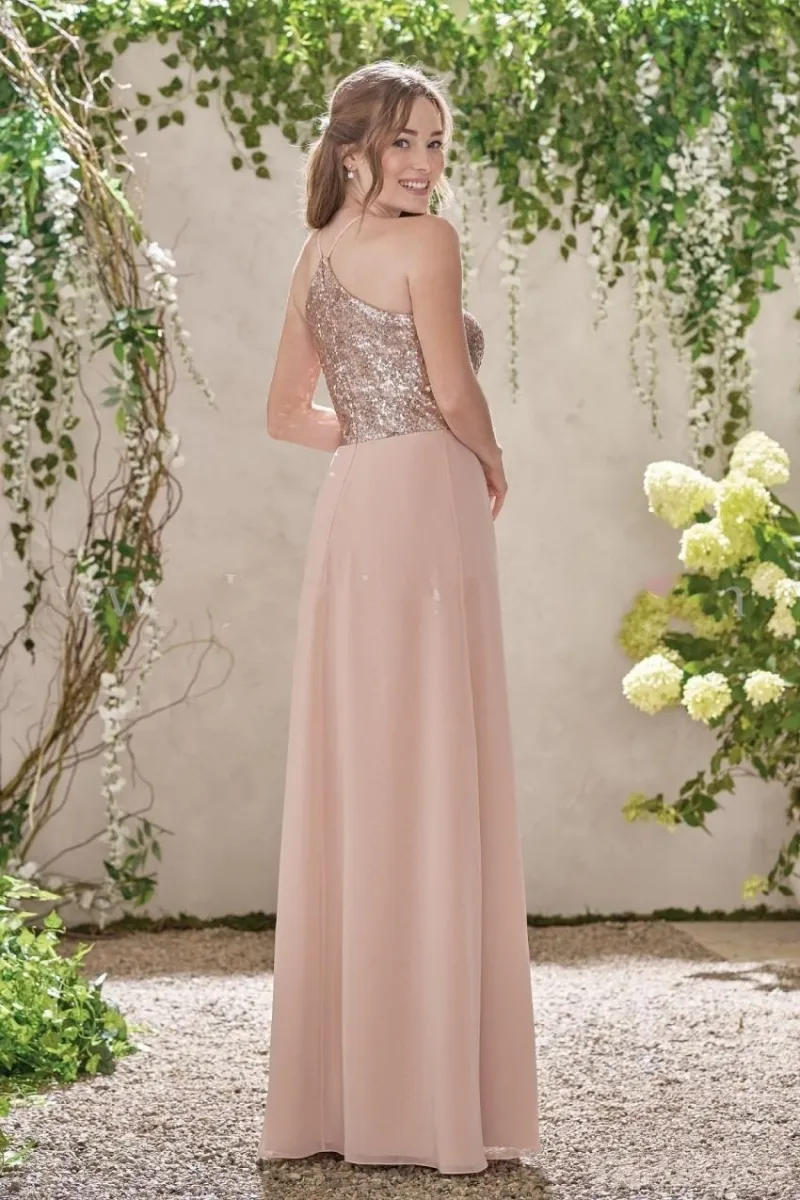 chinese dress ladies Peach Apricot Long Chiffon Party Dress Elegant Lace Bridesmaids Dresses(BM2222A)   DaisyFormals-Bridesmaid and Formal Dresses in 59+ Colors