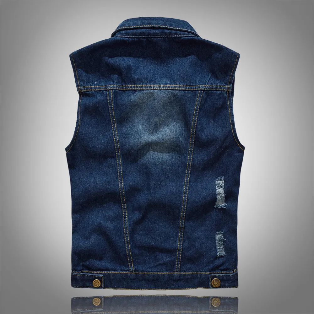 Giubbotto senza maniche da uomo in denim in cotone gilet di jeans blu scuro giletto all aperto da cowboy taglie forti 5xl