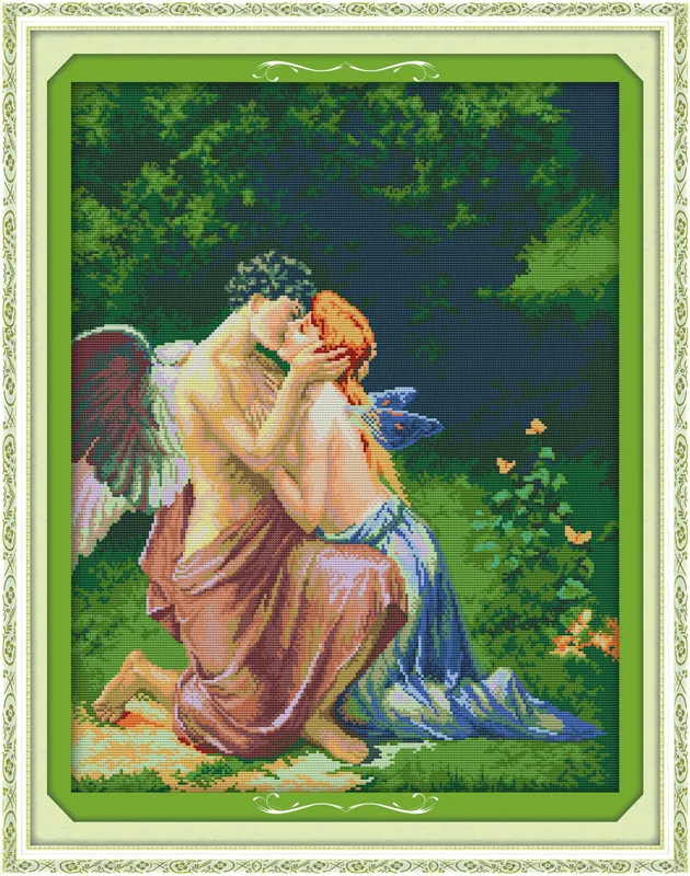 Un bacio degli angeli dipinti di decorazioni per la casa, ricamo a punto croce fatto a mano set di ricamo contato stampa su tela DMC 14CT / 11CT