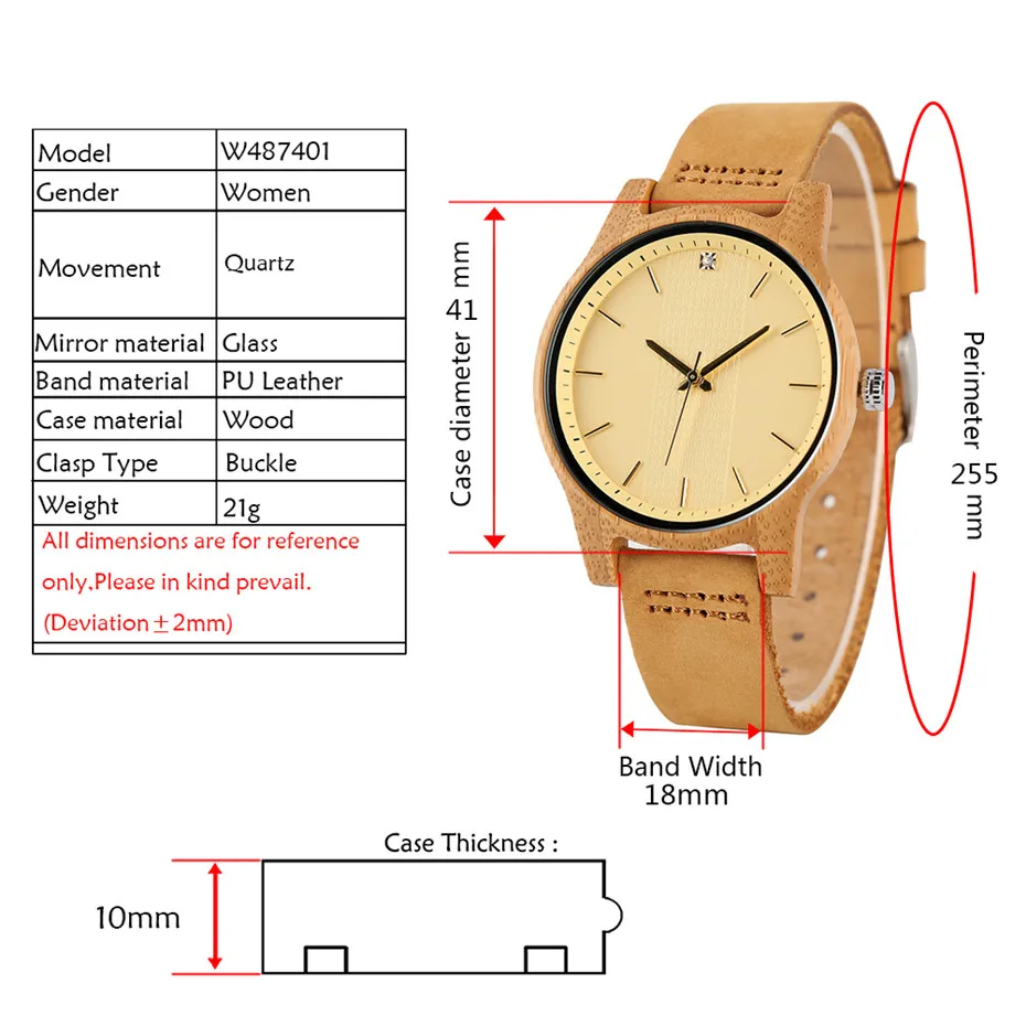 montres pour femmes Wood Watch Women Quartz Timepiece Simple Yellow Dial Genuine Leather Ladies Wristwatch Elegant Casual Watch1278J
