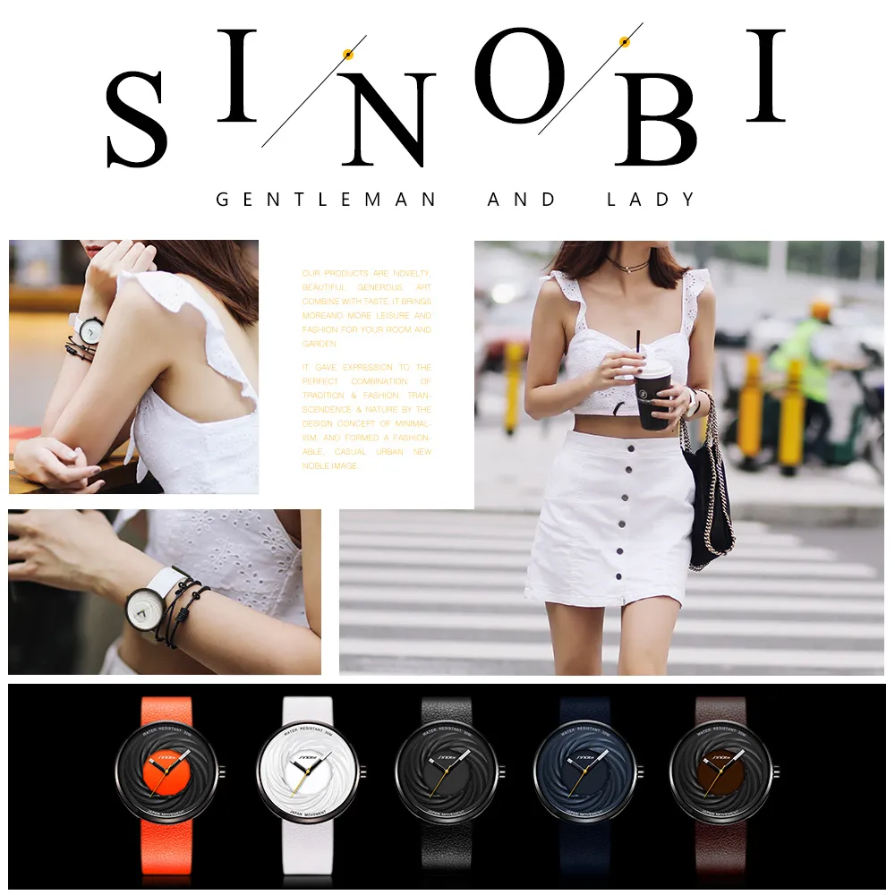 CWP 2021 Sinobi Moda Relógio Mulheres Big Dial Creative Eddy Design Alta Qualidade Couro Cinta Branco Relógios Casuais Relojes Para Mujer