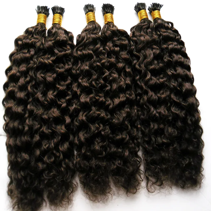 Fabriek Groothandel Kinky Krullend Haar Italiaanse keratine Fusion Stick I TIP Pre Bonded Human Hair Extensions 100g Afro Kinky Krullend Haar 100s