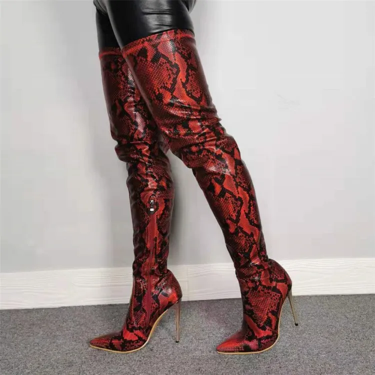 Rontic Snake Pattern Thigh High Stiletto Knee High Heeled Boots Red Pointed Toe Party Shoes For Women Plus Size 5 15 From Factory Rontic Bulk 71.36 DHgate.Com