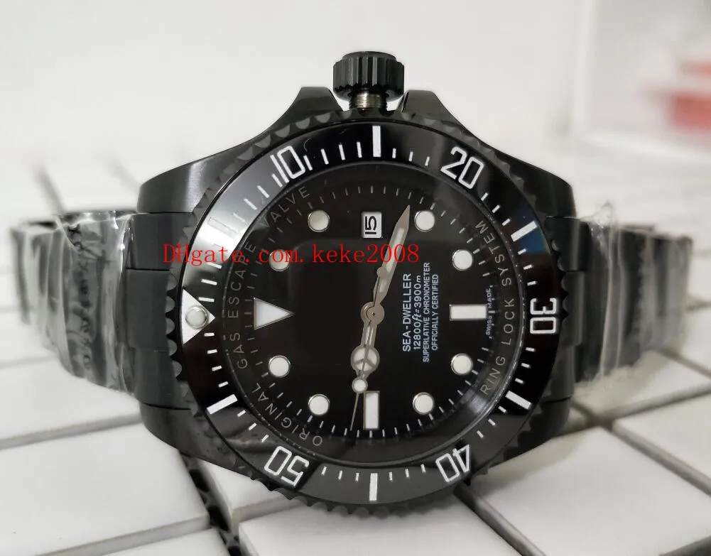 Högkvalitativt armbandsur 44mm Sea-Dweller 116660 Keramik REZEL Black PVD Case Asia 2813 MESTION MEKANISK AUTOMATISK MENSKRAV 213I