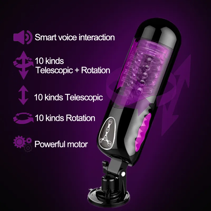 Elétrica Piston Male Masturbator automática vibrador 10 Tipo rotação telescópicos inteligentes Voz Masturbadores Sex Toys para Adultos Homens Y191011