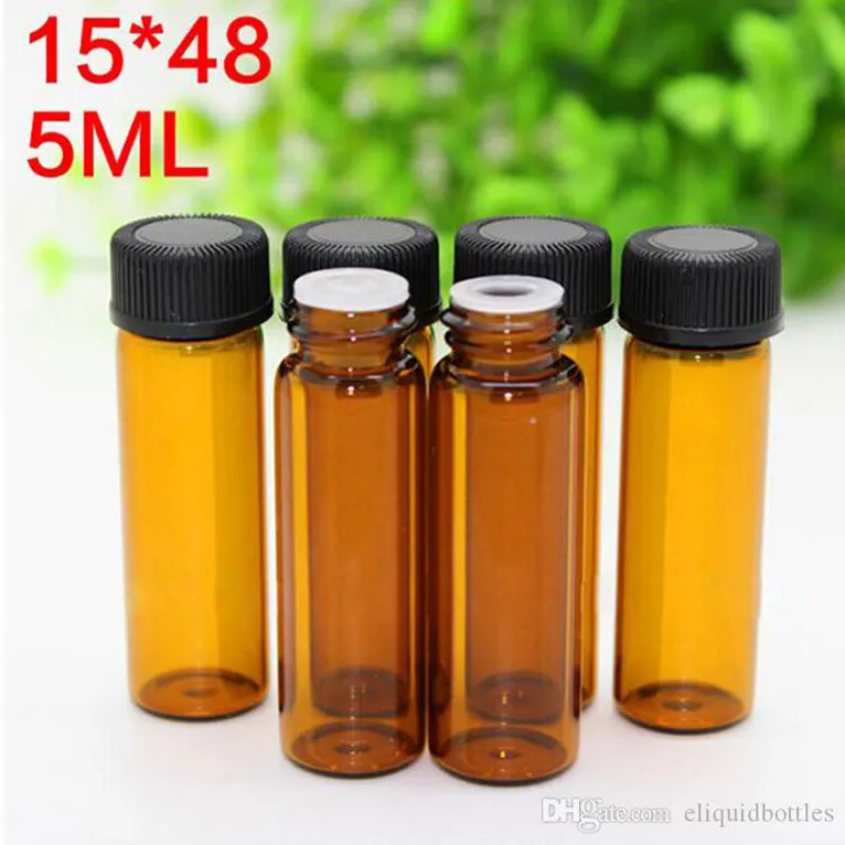 2020 Ventes CHAUDES 5 ml Mini Flacon compte-gouttes vide Bouteilles d'huile essentielle d'aromathérapie ambre avec bouchon noir 2000pcs / lot