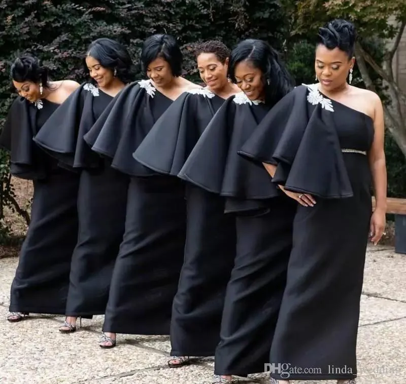 Vestidos de dama de honor negros baratos Glamoroso Verano africano Jardín rural Fiesta de bodas formal Invitada Vestidos de dama de honor Tallas grandes por encargo