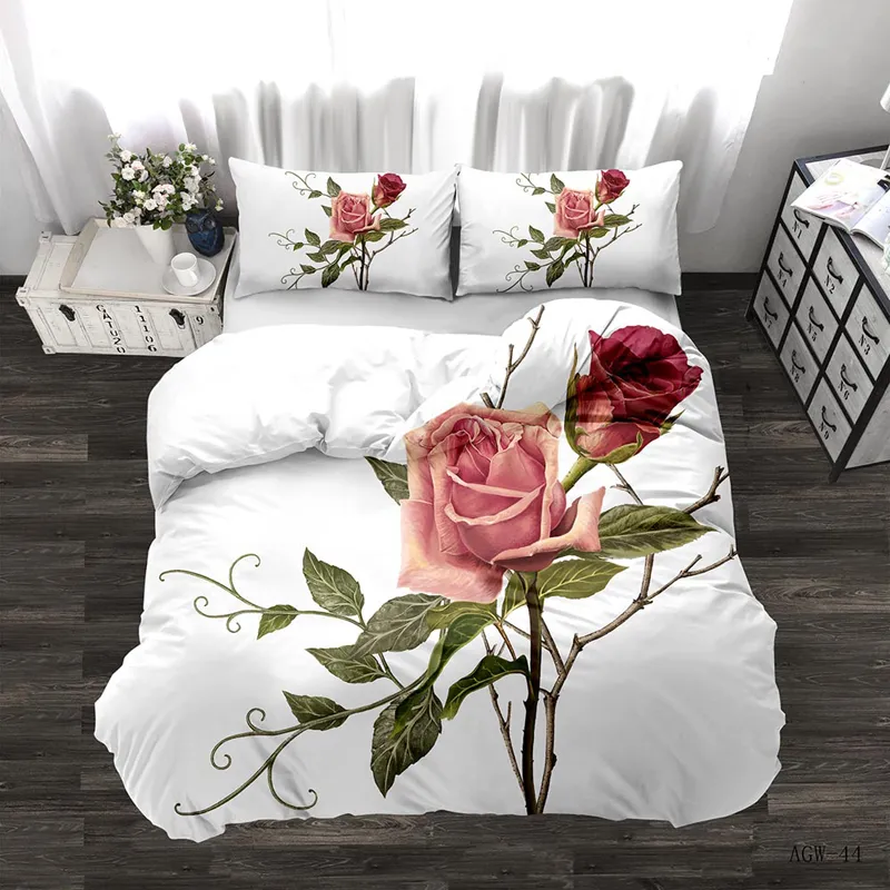 3D Rose Beding Set Set подмолочная крышка цветочной печати постельное белье для постельных принадлежностей для покрытия одеяла, наборы кровати для кроватей (без листа)