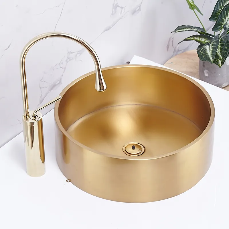 KTV Washbasin El Villa Art Basin Round obs ofer Counter Basin Bathin Sink Bowl Small Size Gold 304ステンレススチールウォッシュベイスン228D