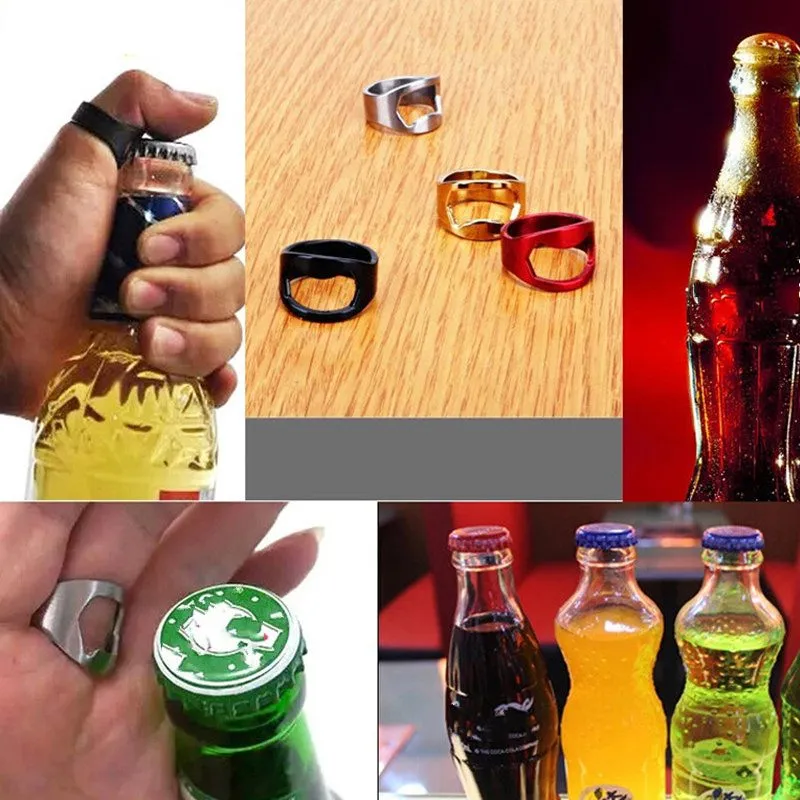 Paslanmaz Çelik Renkli Parmak Yüzük Şekli Bira Şişe Açacağı 22mm Bira Şişe Açacakları Olabilir Mutfak Bar Araçları
