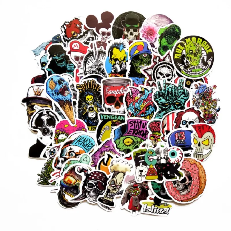 DHL Waterproof Cool Stickers Pack 50pcs Sugar Skull Stickers Decals for Kids Laptop Cars Motorcycle Bicycle Luggage Graffiti Skateboard