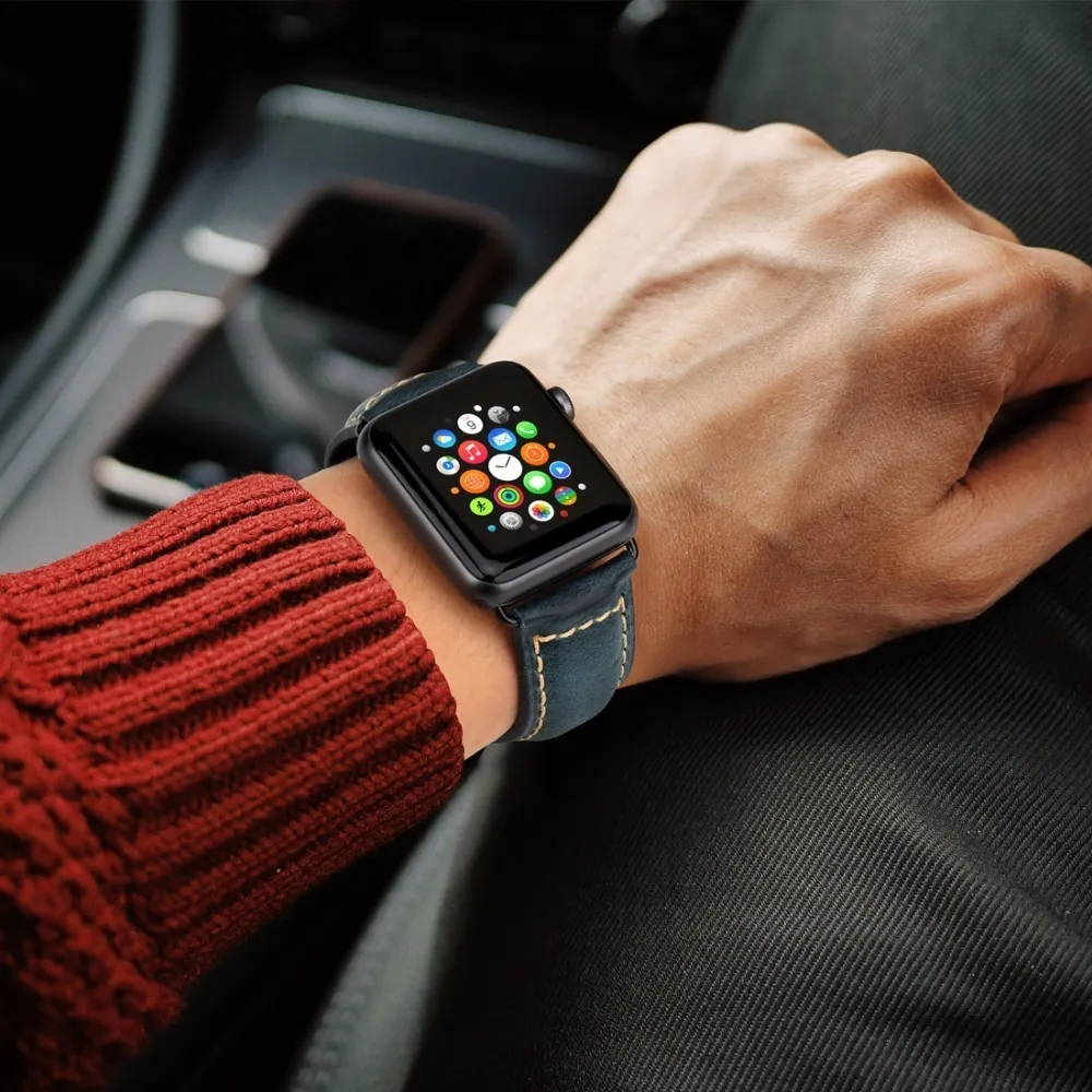 Maikes f r Apple Watch Band 42mm 38mm 44mm 40mm Series 4321 Iwatch Blue Oil Wax Leather Watchband f r Apple Watch Strap T19064783650