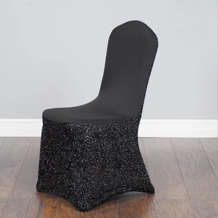 Högkvalitativ stol täcker sashes skönhet glänsande spandex bankett stol täcker lyxig sequin stol täcke för bröllop / evenemang dekorationer