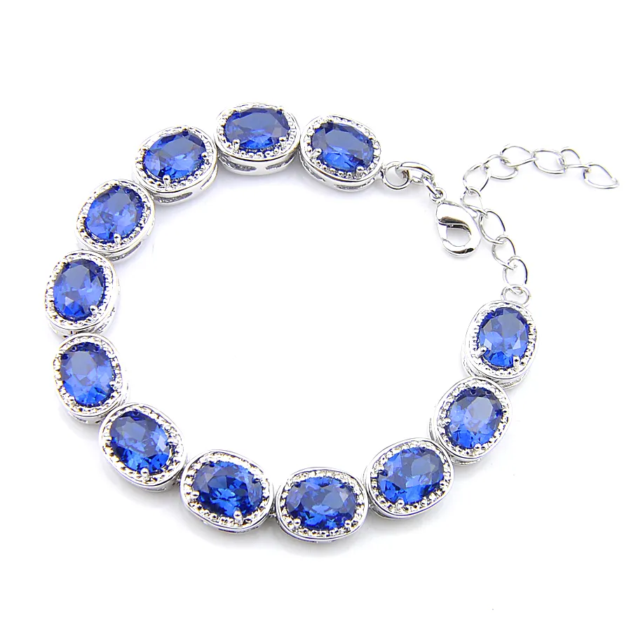 Luckyshine NEW Unique Oval Shaped Fire Swiss Blue Topaz Classy Cute Xmas Gift 925 Sterling Silver Bracelets for Women