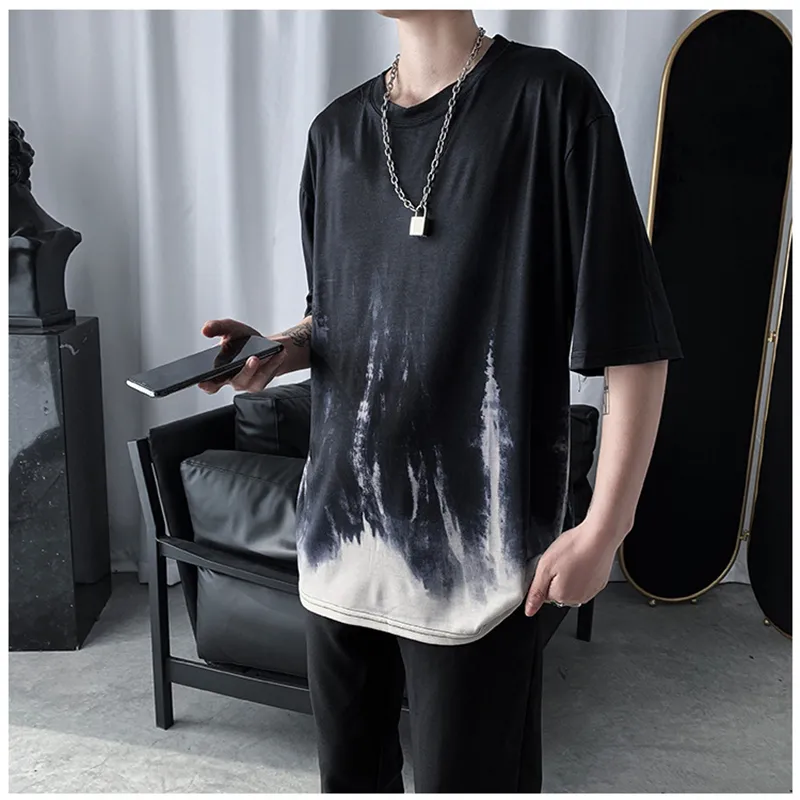 Gradiente De Verano Para Hombre Negro Camisetas Hiphop Floja Tees