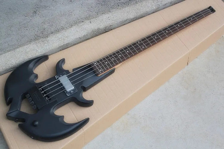 Factory Custom Matte Black 4 Strings Electric Bass Guitar with Anchor Shape,24 Frets,Rosewood Fretboard,offering customized