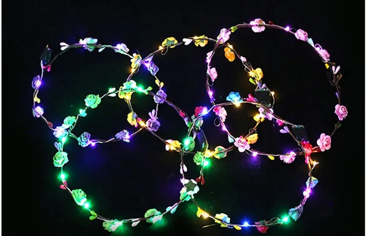 LED Glow Crown Hair Band Light Party Rave Floral Hair Garland Luminous Wreath Wedding Decorative FlowersT2C5176