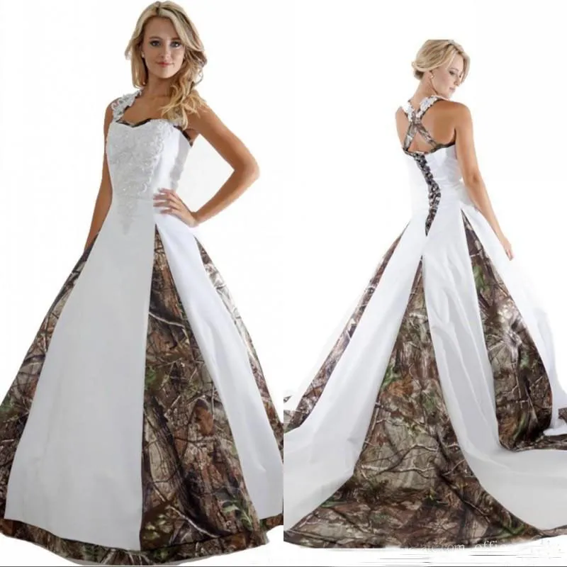 2020 Nowe Suknie ślubne Camo z aplikacjami Suknia Balowa Długie Kamuflaż Wedding Party Dress Suknie ślubne