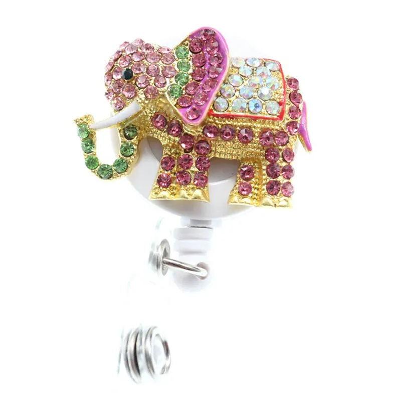 Porte-clés entiers, mélange de jolis enfants, argent, strass multicolores, éléphant, porte-bobine rétractable pour Badge d'identification, pour infirmière 158K