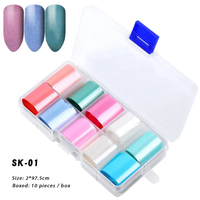 Na060 10 stks / set Nail Art Sticker Nail Folie Laser Design Nail Sticker 15 stijlen Sky Star Decal Manicure Decoratie DIY