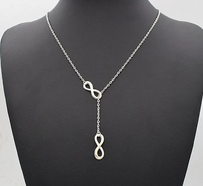 Moda nowy styl srebrny kolor podwójne 8 znak nieskończoności wisiorek naszyjnik Lary Naszyjnik dla kobiet Mężczyźni Lucky Infinity Symbol Biżuteria