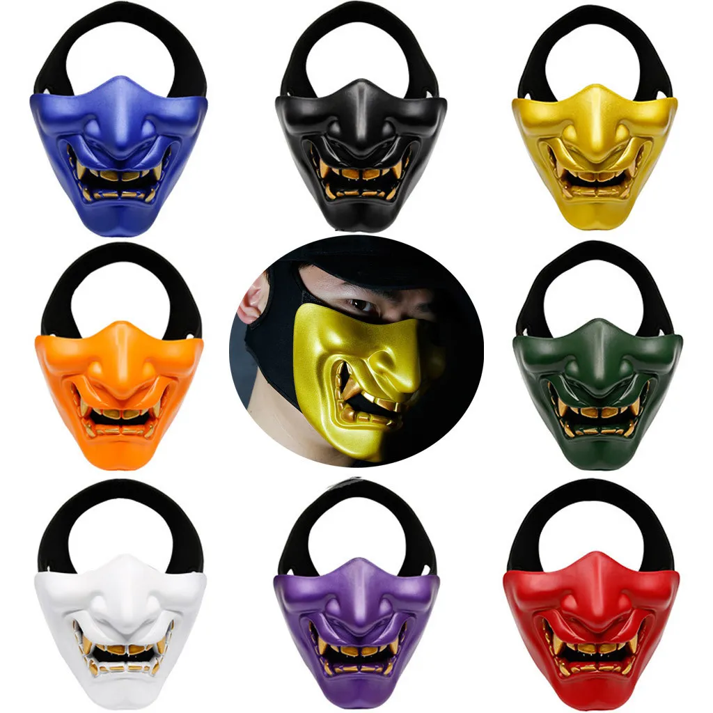 Nouveau demi-visage chevalier guerrier japonais fantôme roi samouraï masque Halloween Cosplay mur masque Kabuki mal démon Halloween fête masque T200116