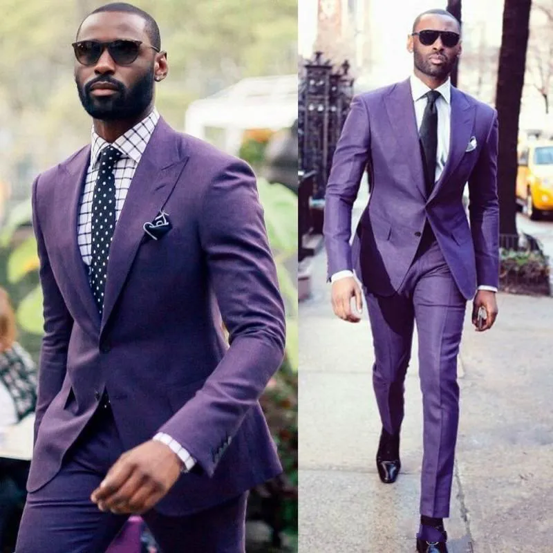 Lila två stycken mens kostymer bröllop tuxedos fina kvalitet män groomsmen kostym prom parti gjord för beställning (jackor + byxor)