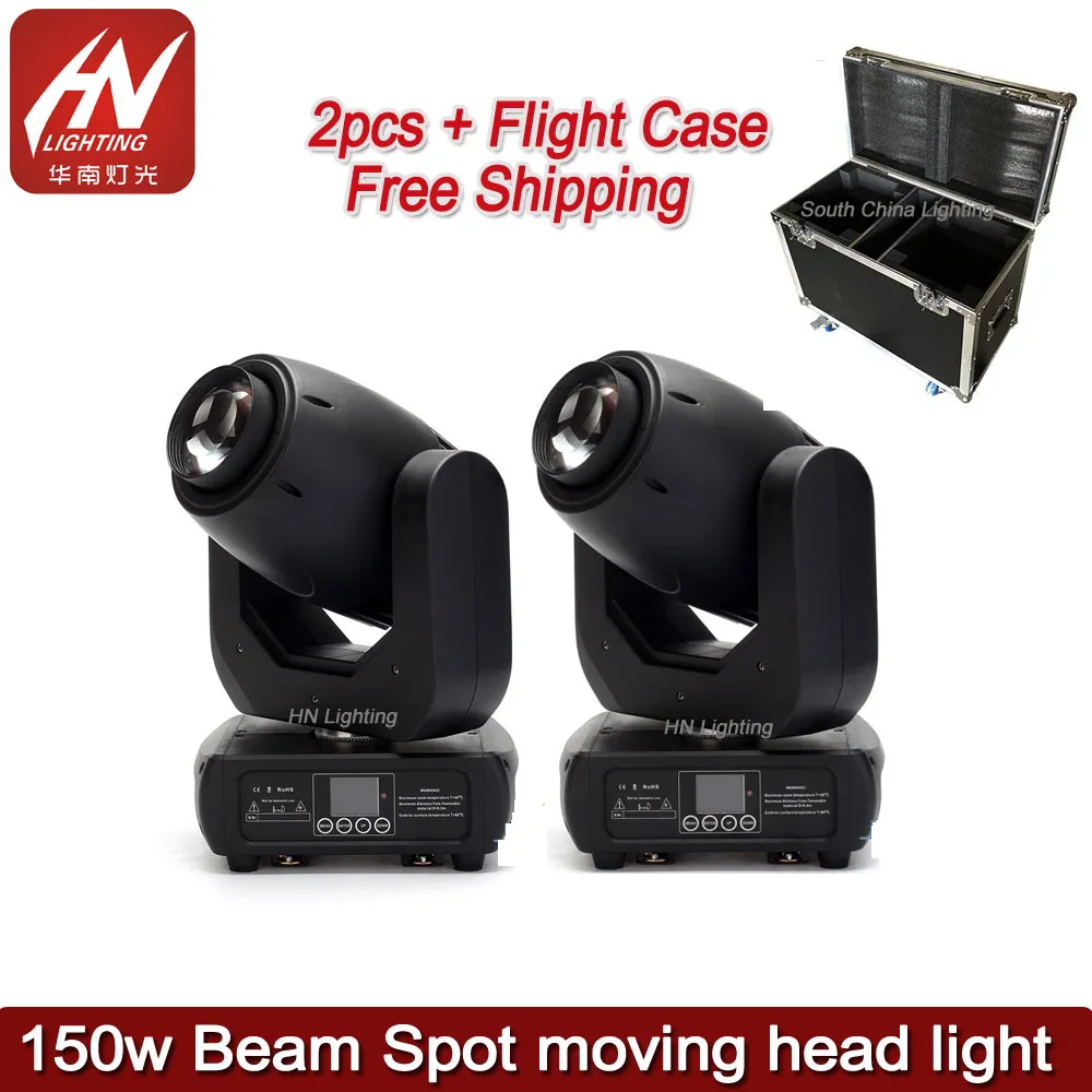 2pcs with flycase 150 watt gobo stage light DMX 150W beam spot led moving head light For Stage Light DJ Disco Spot Lights