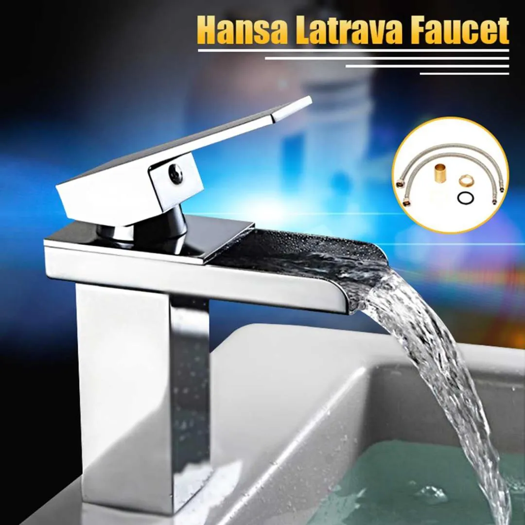 Modern Brass Chrome Mixer Tap Cascata Cucina Cucina Bagno Lavello Lavello Farina di rubinetto con tubo in acciaio inox Bagno Campo da bagno