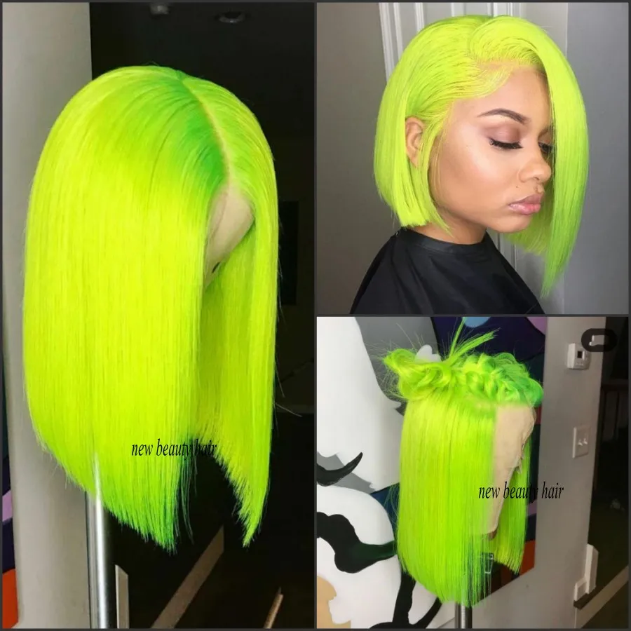 Moda brasileira barata completa peruca frontal de renda verde peruca curta bob para branco/preto peruca cosplay sintética reta resistente ao calor