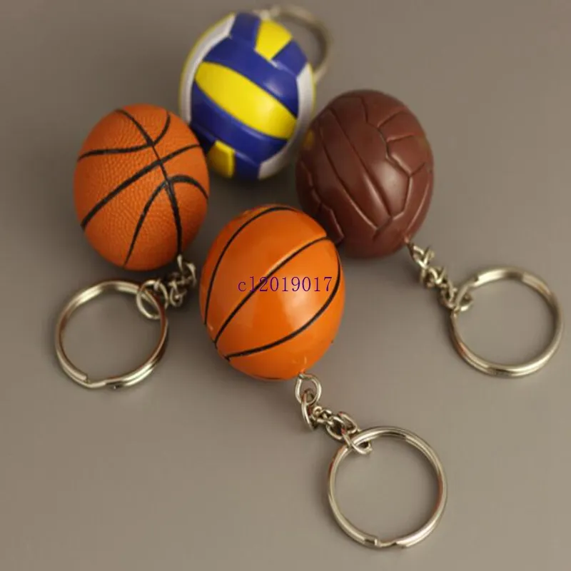 150pcs / mycket nya pvc mini basket keychains plast volleyboll nyckelringar för gåvor