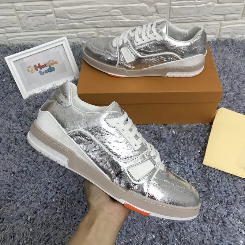 Plattform skor silver färg äkta läder chaussures mode casual skor 2020 rabatt sneakers ny samling