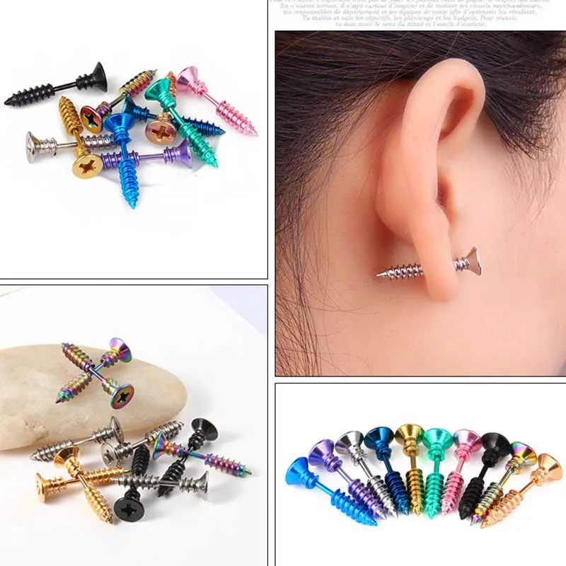 Men Women Kids Screw Stud Earrings Steel Cheater Fake Gauges Ear Plugs PAIR  | eBay